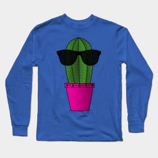 Cool Potted Cactus on Blue Long Sleeve T-Shirt